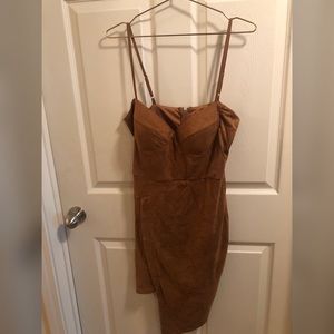 Fashion Nova camel suede strapless dress